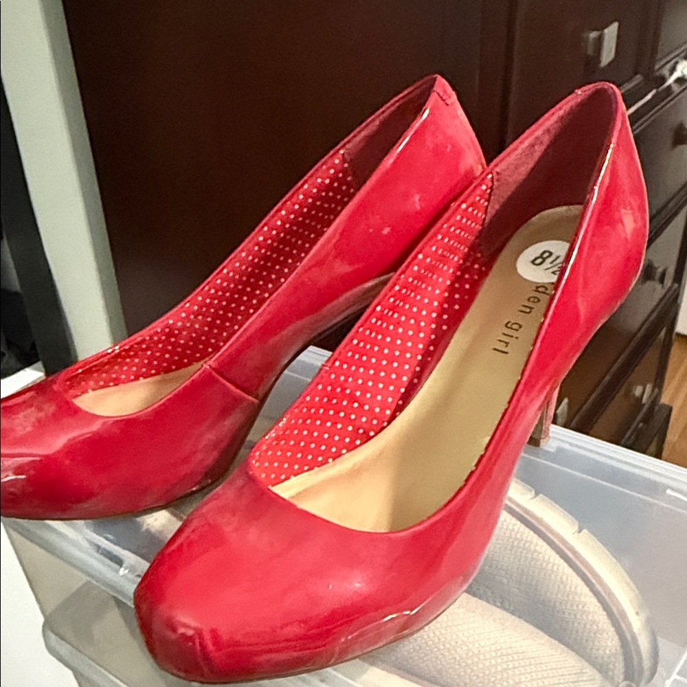 Madden Girl Red Patent Platform Pumps